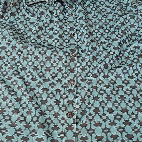 Chico's Womens Sz 16 No Iron Green Geometric 100% Cotton Fairy Button Up Top - Picture 8 of 13